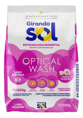 Lava-Roupas Pó Rosa Floral Girando Sol Optical Wash Pacote 400g