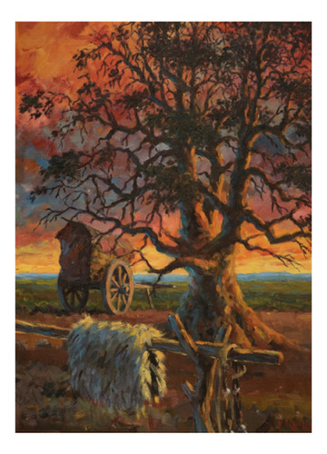 Federico Reilly - Atardecer Con Carreta Y - Lámina 45x30 Cm.