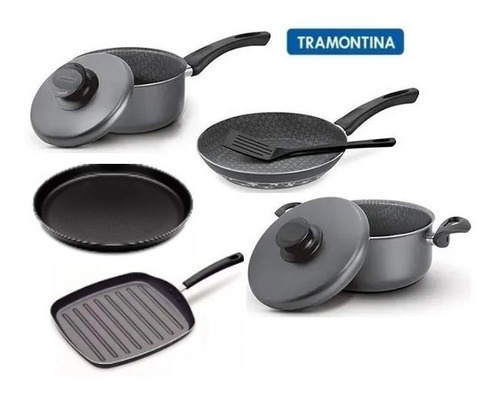 Set 5 Pzas Tramontina Teflon Paris Cacerola Pizzera Sarten