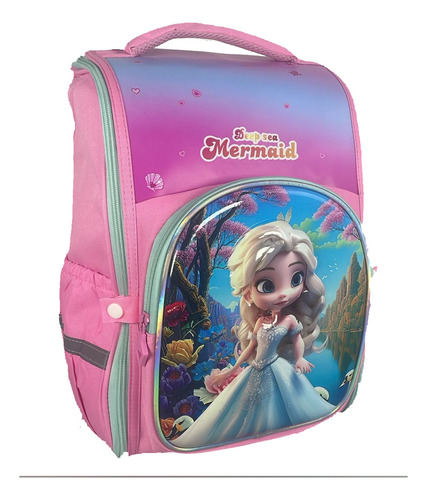 Mochila Infantil Escolar Princesa Rosa Cor Rosa/ Sereia 2 Desenho Do Tecido Liso