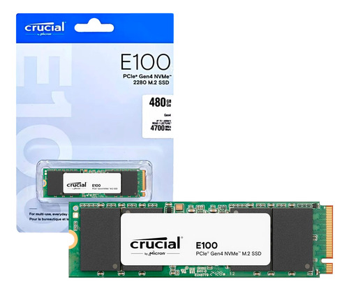 Ssd 480gb M.2 Nvme Pcie 4 4700mb/s Leit -2500mb/s Grav E100 Ct480e100ssd8 Crucial Verde