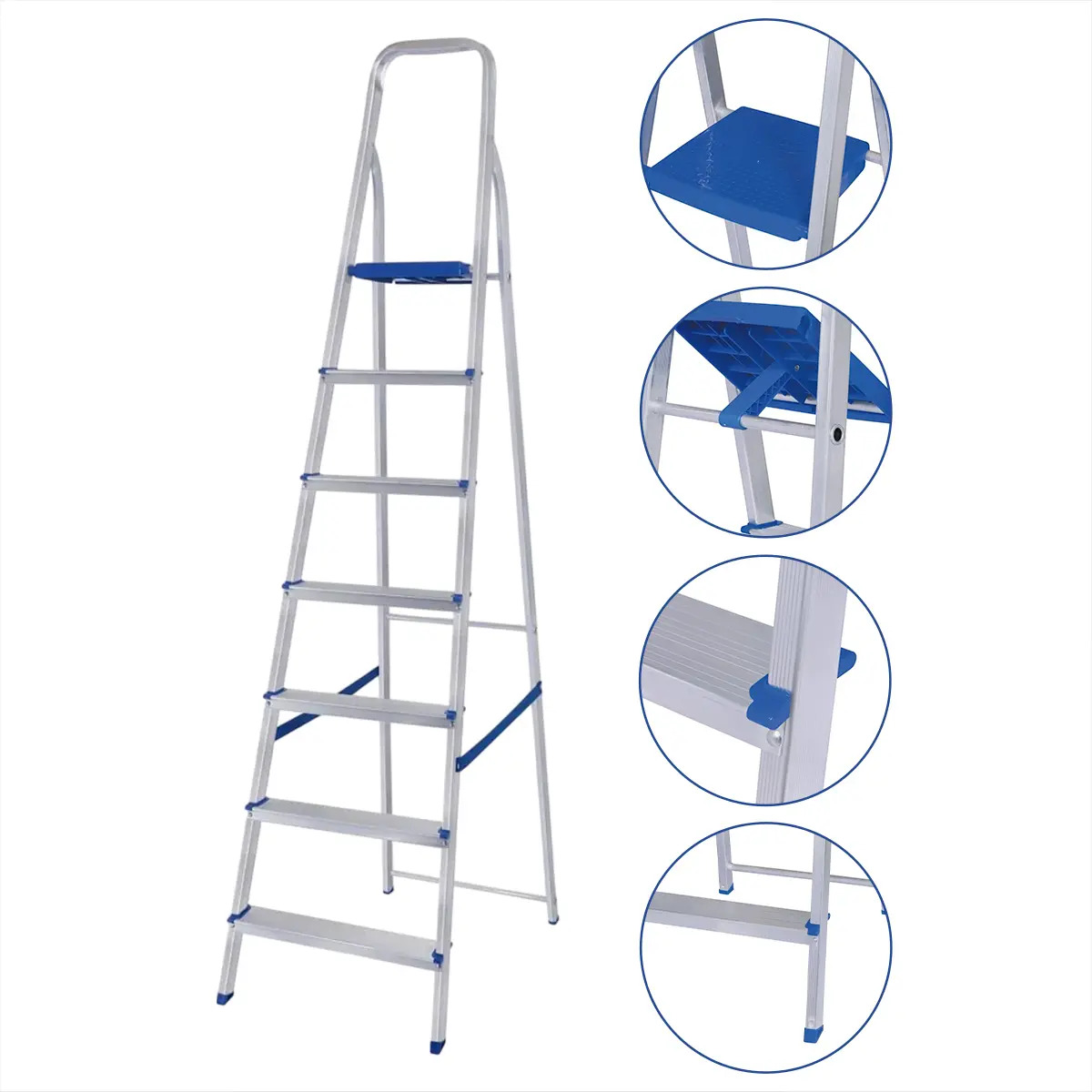 Escada De Aluminio Tesoura Reforçada Mor Com 7 Degraus