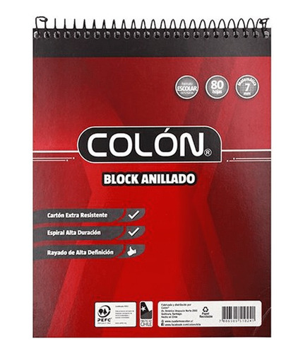 Block Anillado Escolar Colon M7 80 Hojas