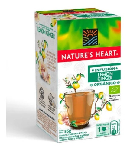 Té Jengibre Y Limón Infusión Premium Natures Heart 20 Sobres