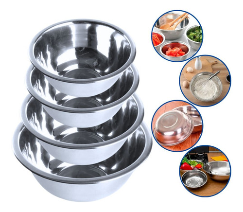 Conjunto 4 Tigelas Saladeiras Bowl Bacias Multiuso Em Inox