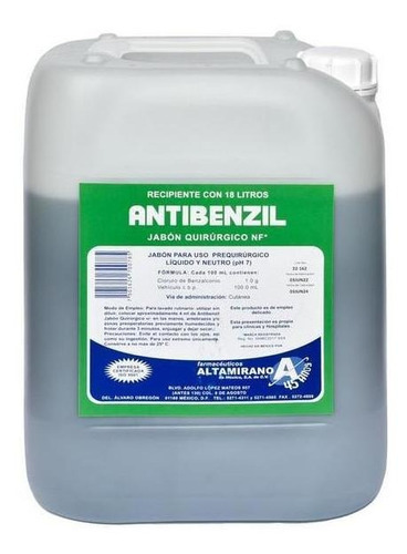 Jabón Quirúrgico Antibenzil Liquido Y Neutro Ph 7 Nr 18 Lts