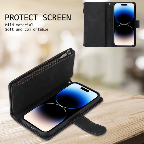 Capa De Livro Tipo Carteira Zipper Cards Slot Para iPhone