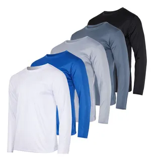 5 Playeras Manga Larga Hombre Slim Fit Básica Cuello Redondo
