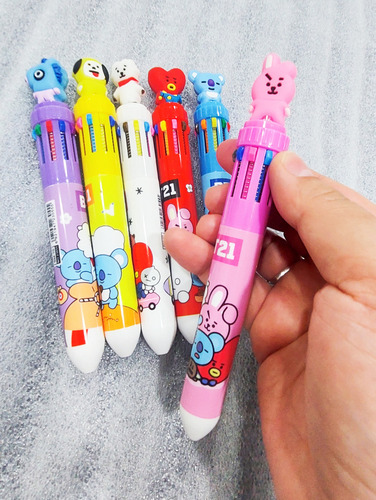 Set 6 Bolígrafos Bts-bt21 Plumas Multicolor Army Kpop