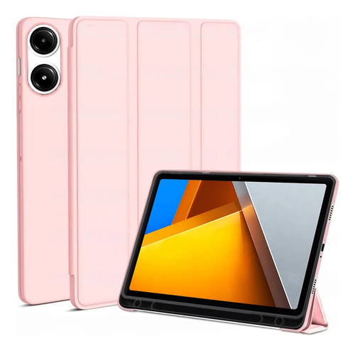 Capa Silicone Suporte Caneta Para Xiaomi Poco Pad 12.1 2024 Cor Rosa-claro