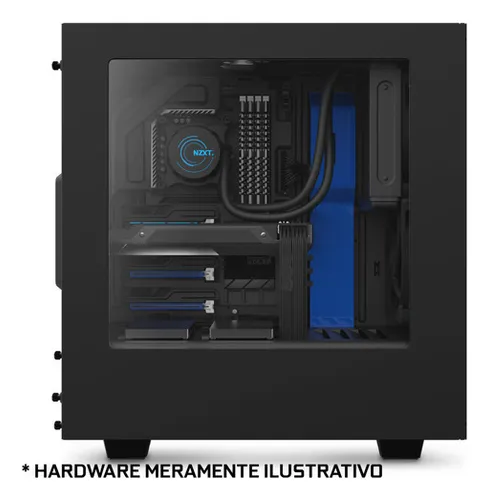 Gabinete para jugadores Nzxt S340, vidrio templado negro-azul, color negro/azul