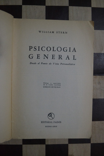 William Stern - Psicología General (paidós, 1971) (Usado)