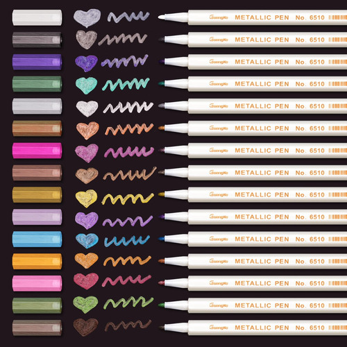 Qionew Metallic Marker Pens -15 Colors Fine Tip, For Black .