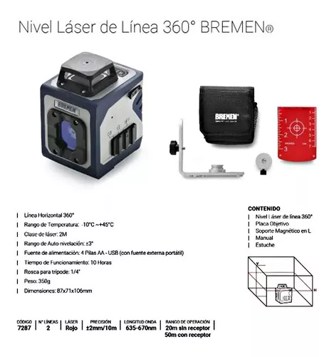 Nivel Laser Autonivelante 360 Grados - 2 Lineas Bremen 7287