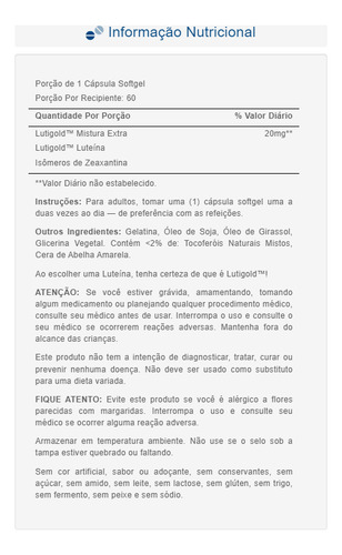 Puritans Pride Lutigold Com Luteína E Zeaxantina 60 Caps Sem Sabor