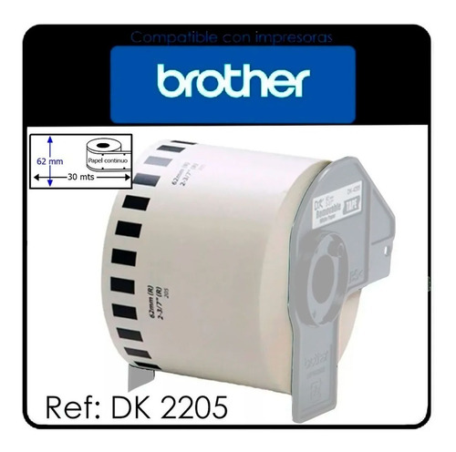 Imagen 1 de 3 de Rollo Etiquetas Adhesivas Dk 2205 Para Brother 62mm