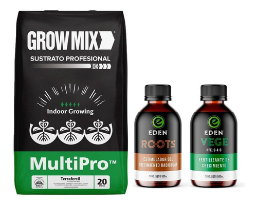 Sustrato Growmix Multipro 20lts Con Eden Roots Y Vege 500ml