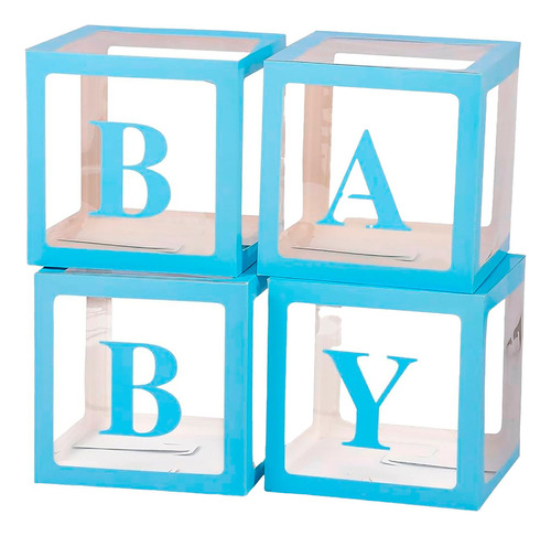 Caja Para Globos Cubo Baby Shower X 4 Unidades Azul