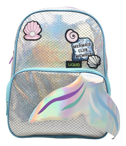 Mochila Liquid Cola De Sirena Mermaid Club Member Estampado Plateado Primaria 160038 Ruz