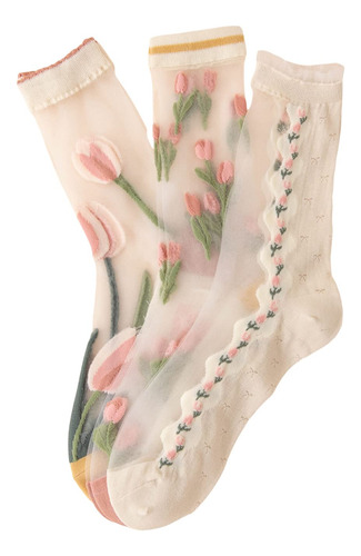 3 Pares De Calcetines De Malla Transparente Para Mujer,