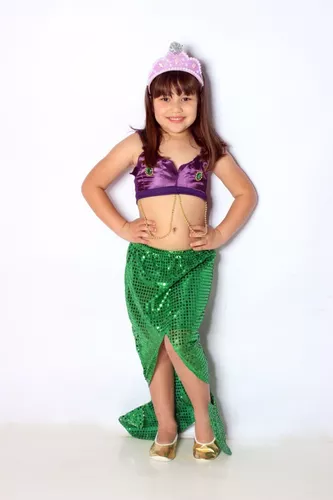 Fantasia Pequena Sereia Ariel Cauda Sereia Top Saia Infantil