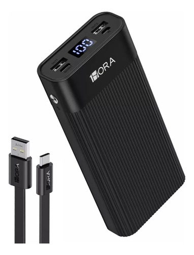 Power Bank Color Negro Marca 1hora Tipo C Batería Portátil