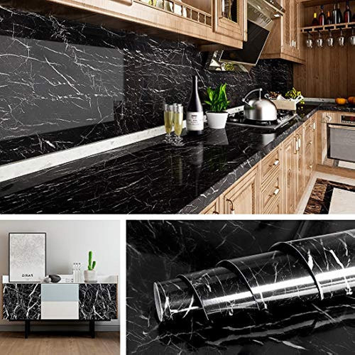 Livelynine 15.8x394 Black Marble Wallpaper Peel And Stick C