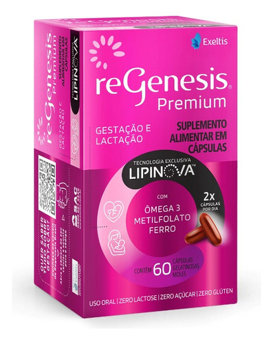 Regenesis Premium Gestação E Lactação C Lipinova 60 Cápsulas Sabor Sem Sabor