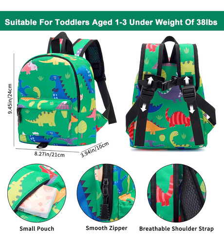 Mochila Arnés Infantil Accmor Dinosaurio Verde Antipérdida