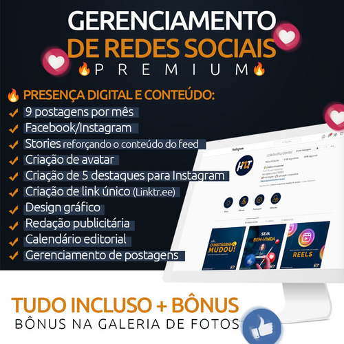 Imagem 1 de 3 de Gerenciamento De Redes Sociais - Premium