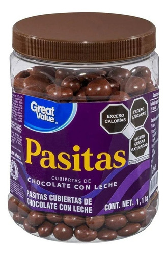 Pasitas Great Value Cubiertas De Chocolate Con Leche 1.1 Kg