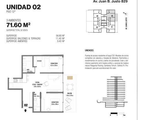 Depto Palermo, 3 Amb, Balcon  Amenities 3/2025