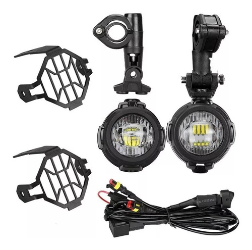 Par Faróis Auxiliar Led Moto Bmw Gs 1200r C/ Tela E Chicote