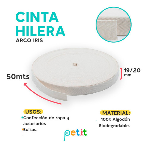Cinta Hilera Liviana 19/20mm X50m Crudo Marca Arco Iris