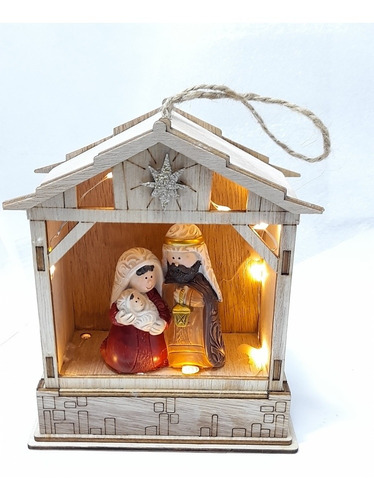 Pesebre Navideño En Madera Artesanal Italiano Con Luz Led