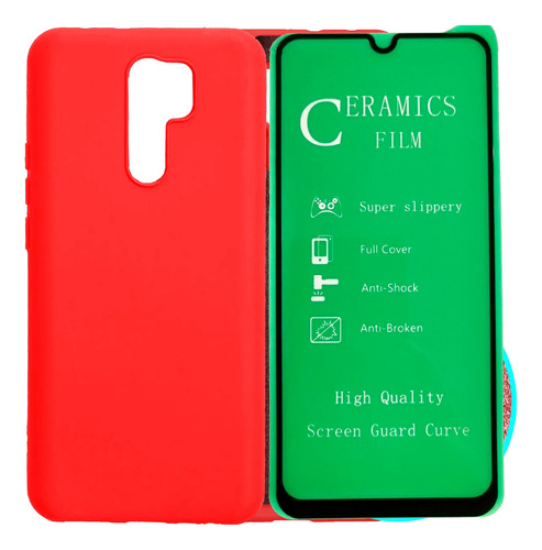 Silicone Case + Vidrio Ceramico Para Xiaomi Redmi 9