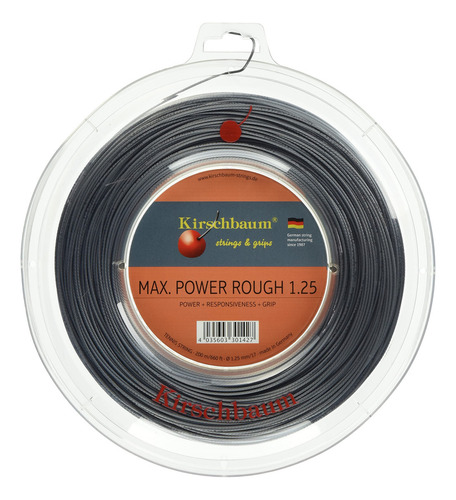 Kirschbaum Bobina Max Power Rough Cordas Para Raquete De Tênis, 1. 30.mm/16-gauge, Cinza Prata