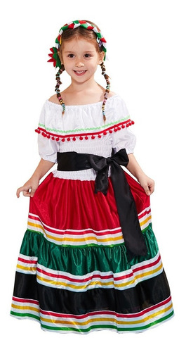 Disfraz De Señorita Mexicana Para Niña, Vestido Nacional De Halloween Para Niños