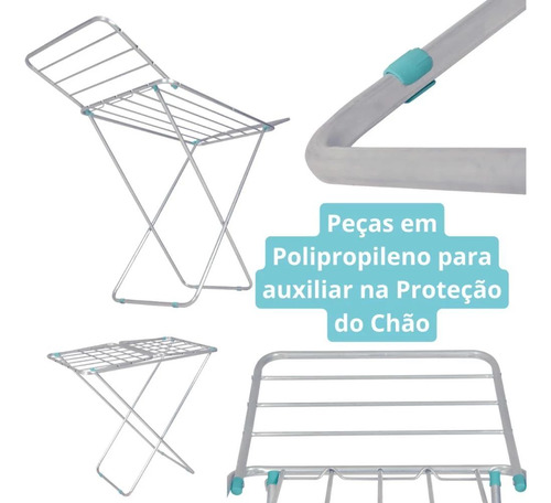 Varal De Parede Aluminio 1 M + Varal De Chão Com Abas 1,43 M