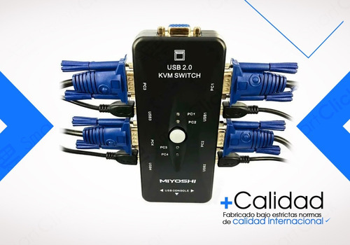 Imagen 4 de 10 de Switch Kvm 4 Puertos Usb Monitor Teclado Mouse Impr + Cables