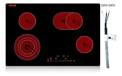 Vevor Parrilla Eléctrica De Vitrocerámica 4 Quemadores 7200w