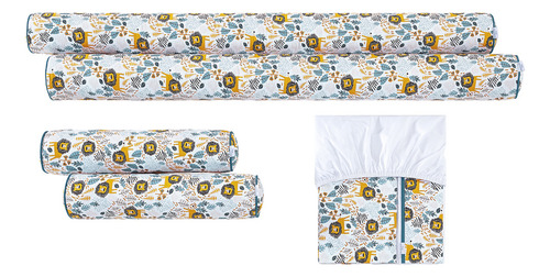 Jogo De Berço Americano Enxoval Kit Rolinho Bebê Lençol 7pcs Cor Azul Desenho Do Tecido C001