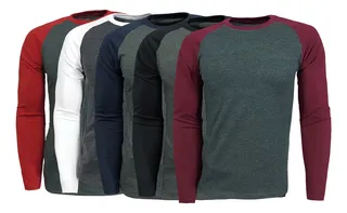 Paquete 5 Playeras Manga Ranglan Manga Larga D05