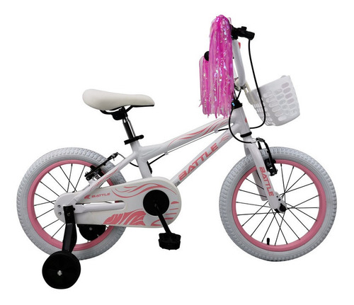 Bicicleta Infantil Battle R16 Ørsted Aluminium Technology Frenos V-brake Blanca Y Rosa