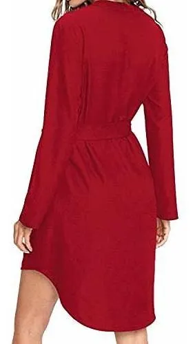 Kenoce Vestido Camisero Para Mujer Con Cuello En V Liso Liso