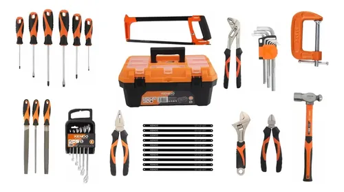 Maletín De Herramientas Retoo 34 Piezas Con Taladro Inalámbrico, Ideal Para Bricolaje En Casa, Oficina Y Jardín