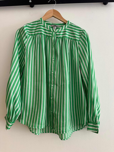 Camisa De Seda H&m Manga Larga Rayada Talle 38