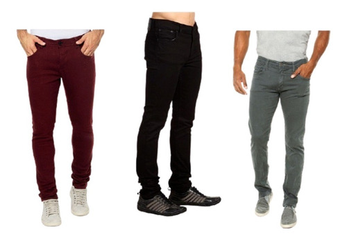 Imagem 10 de 10 de Kit 3 Calça Sarja Colorida Masculina Skinny Atacado Revenda
