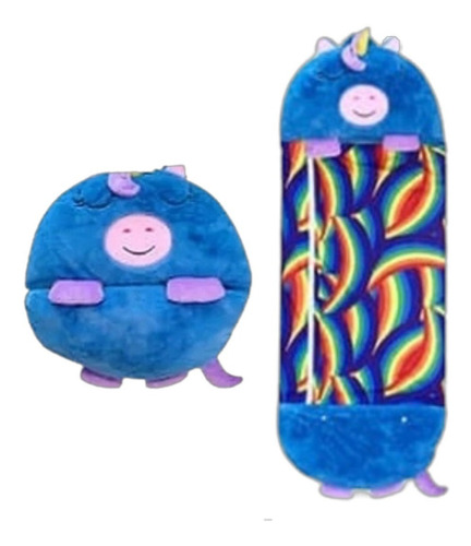 Saco De Dormir Infantil Sleeping Niños 2 En 1 Almohada Color Unicornio Azul