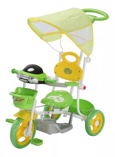 Triciclo Motoca Infantil Passeio Empurrador Pedal Som Verde